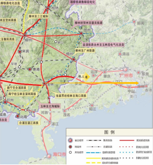 广西铁路"十三五"规划修编示意图玉林部分(图源:铁路建设规划)